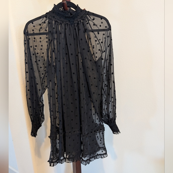 Kooples Elegant Sheer Black Polka Dot   High-Neck Dress, Kooples Size 1 - NEW - Picture 1 of 11